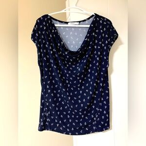 Navy Blue Anchor Print Women's Top
